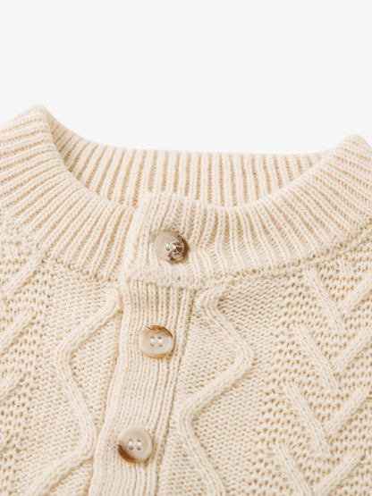 Elegant Cable Knit Sweater with Button Placket for Women 