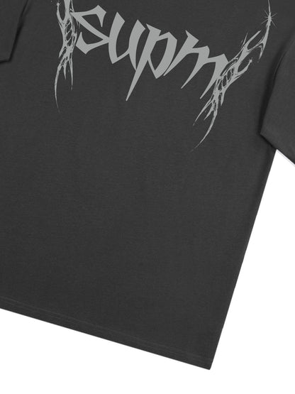 THE SUPERMADE Futuristic spiked pattern gothic style logo font design T-shirts 