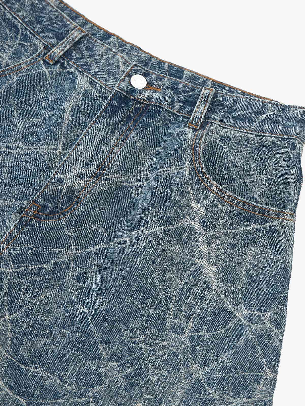 Retro Crackle-Washed Barrel Jeans 