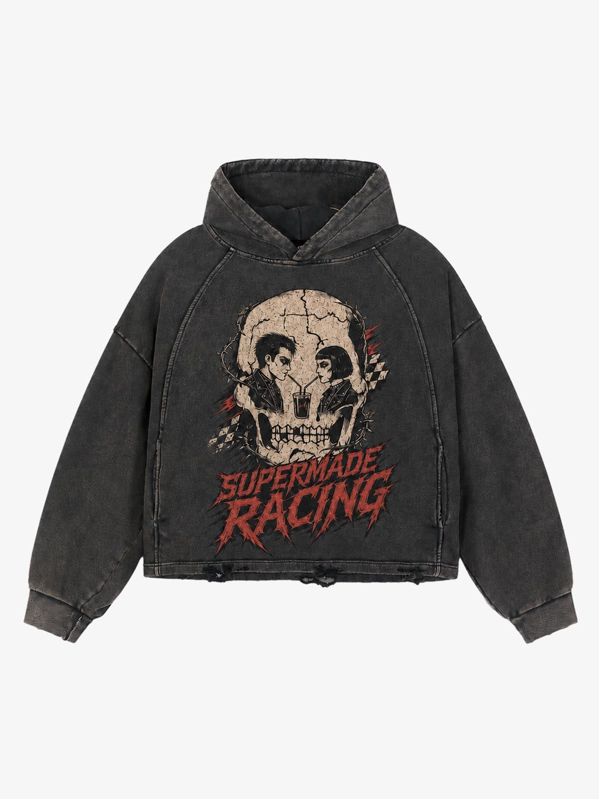 Skull Thorn Graphic Distressed Hoodie