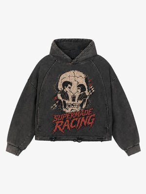 Skull Thorn Graphic Distressed Hoodie