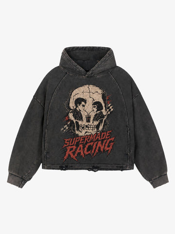 Skull Thorn Graphic Distressed Hoodie