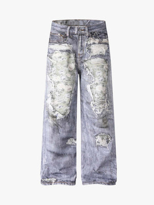 3D Graphic Distressed Wide-Leg Jeans