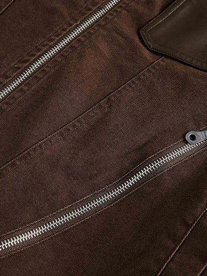 Retro Panelled Utility Multi Pocket Zip Up Bomber Jacket