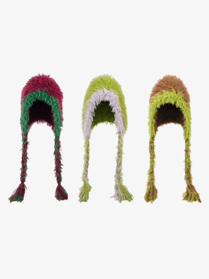 Colorful Fuzzy Winter Hat with Tassels for Festive Season 