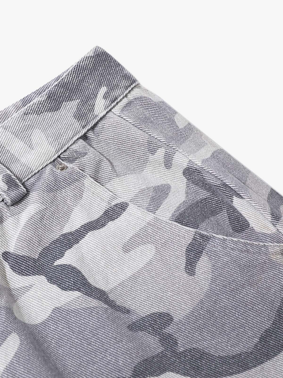 Snow Camouflage Machete Wide-Leg Cargo Barrel Pants - 2548 