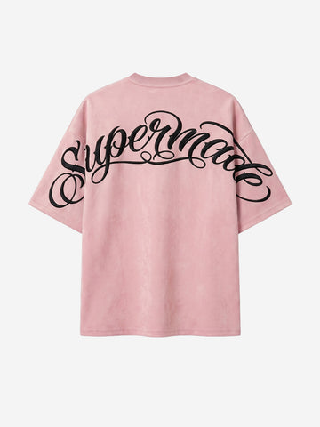 Red Lip Embroidered Suede Tee