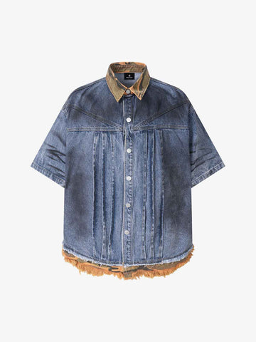 Camo-Trimmed Pleated Denim Utility Set 
