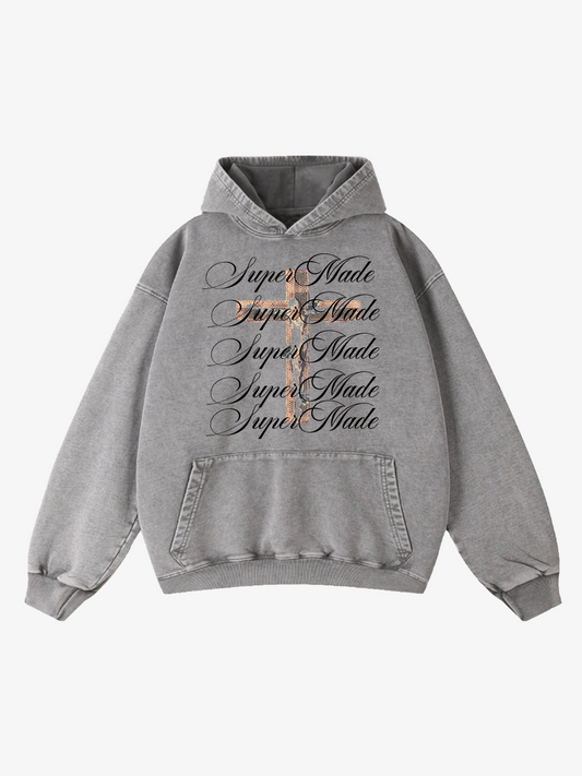 Cross Graphic Washed Distressed Hoodie