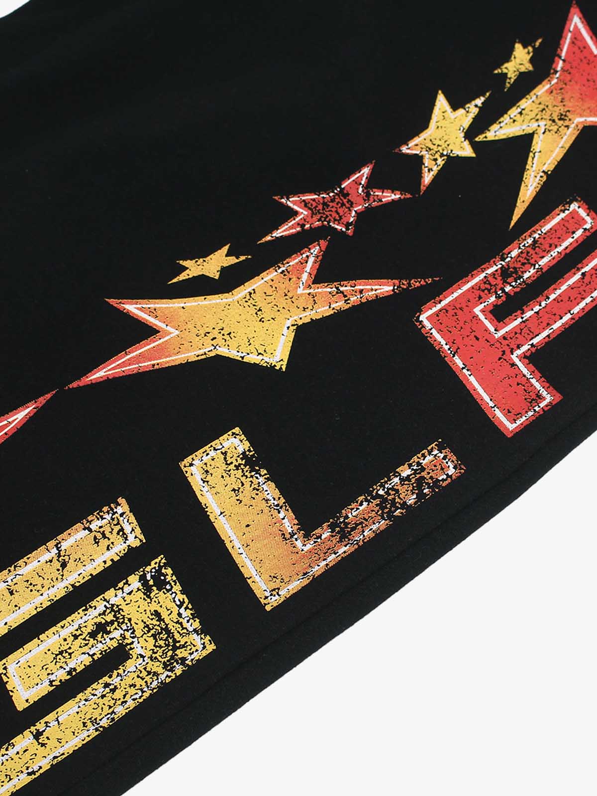 Retro Contrast Letter Star Print Fleece-Lined Sweatpants 