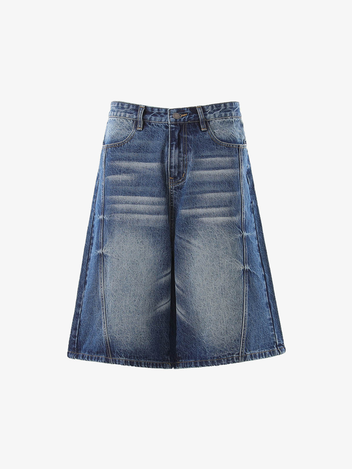 Panel Stitch Wide Leg Denim Jorts 