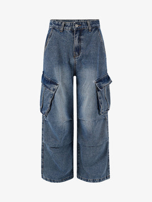 Embellished Wide-Leg Jeans with Unique Decorative Accents 