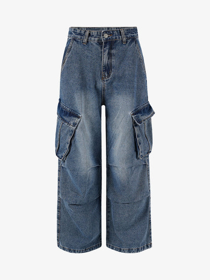 Embellished Wide-Leg Jeans with Unique Decorative Accents 