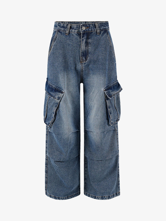 Embellished Wide-Leg Jeans with Unique Decorative Accents 