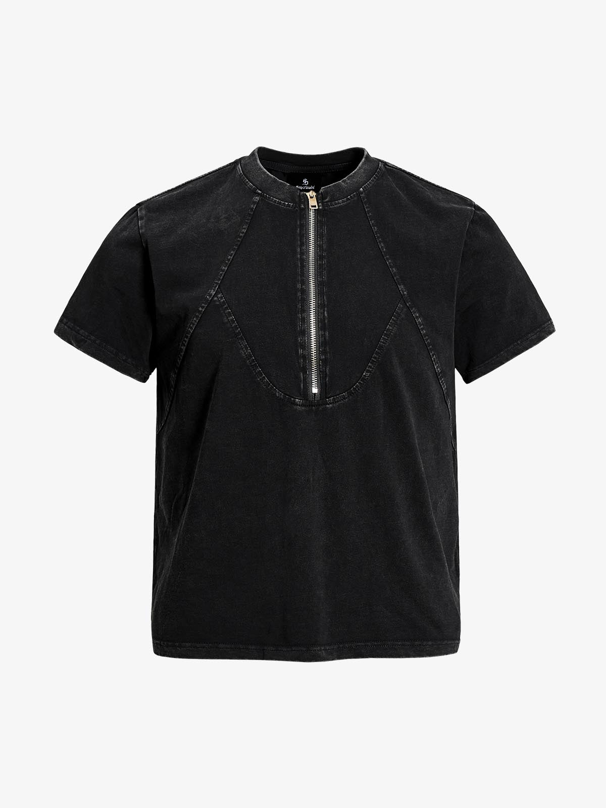 Acid Wash Half Zip T-Shirt 