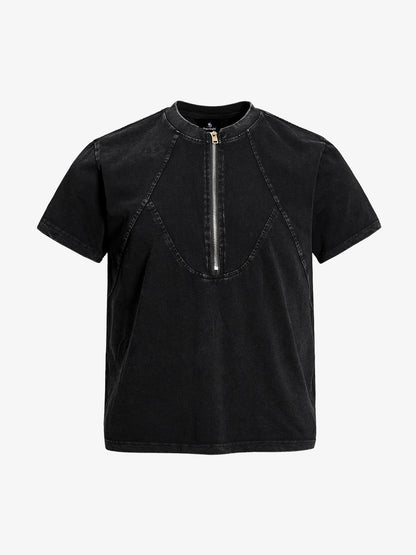 Acid Wash Half Zip T-Shirt 
