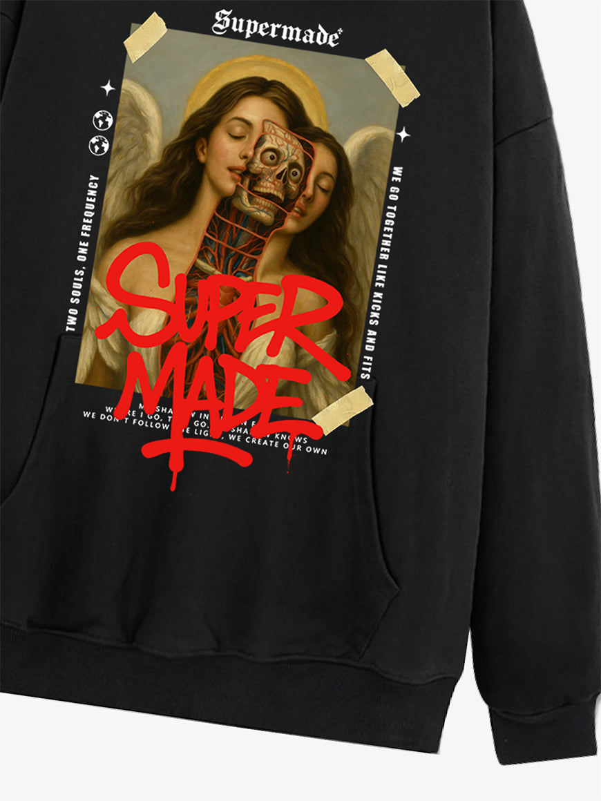 Skull And Angel Pattern Hooded Sweatshirt 