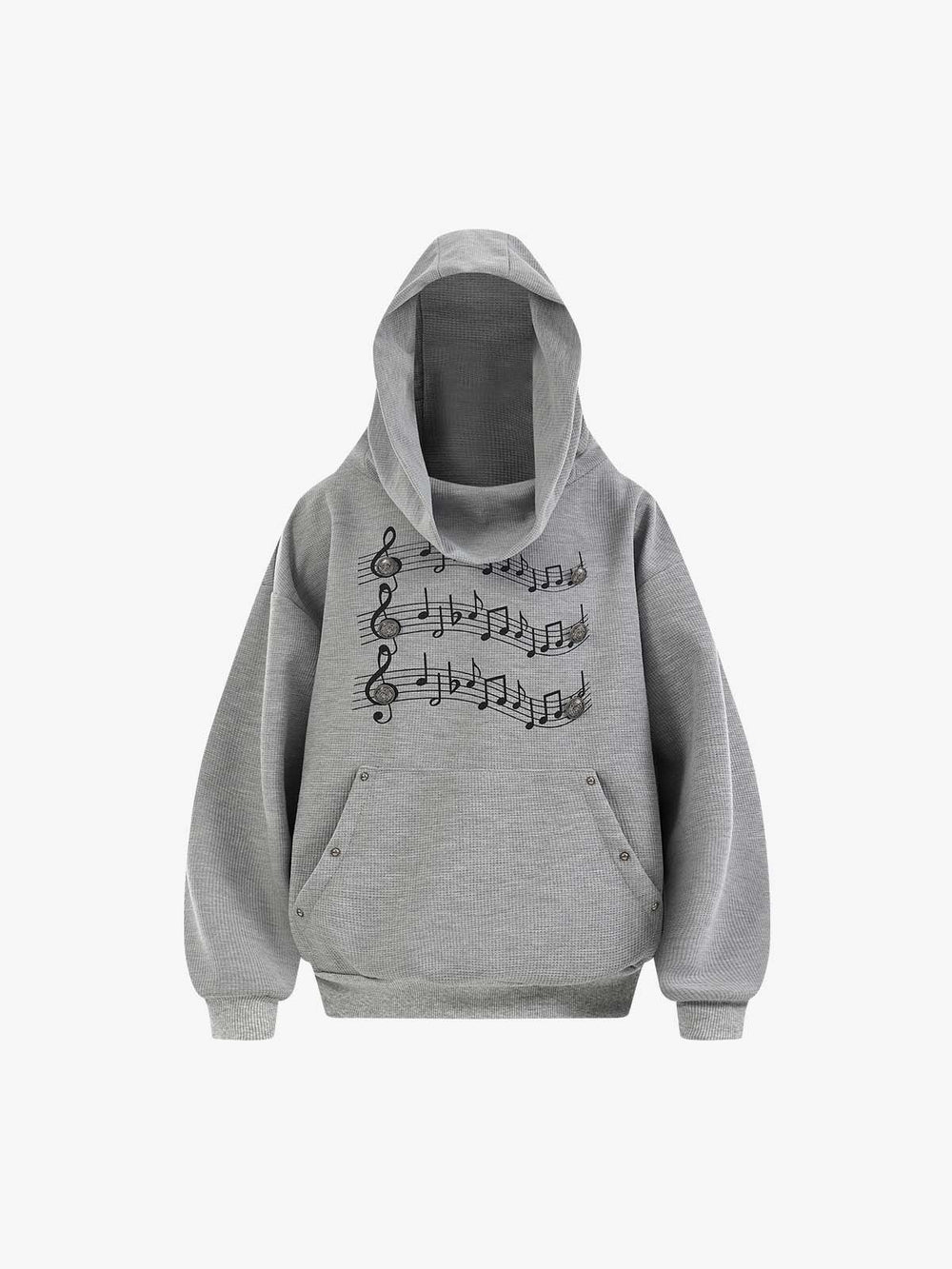 Lightweight Musical Note Print Waffle Hoodie - Supermade