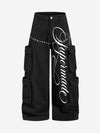 Embroidered Studded Multi-Pocket Paratrooper Cargo Jeans