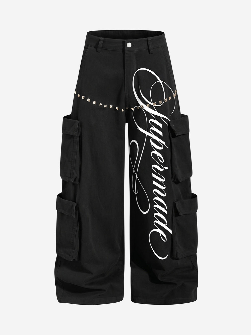 Embroidered Studded Multi-Pocket Paratrooper Cargo Jeans