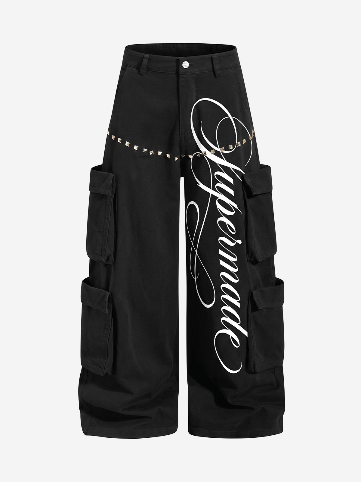 Embroidered Studded Multi-Pocket Paratrooper Cargo Jeans
