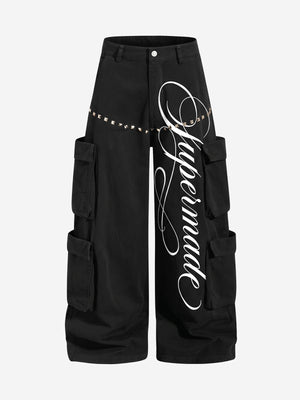 Embroidered Studded Multi-Pocket Paratrooper Cargo Jeans