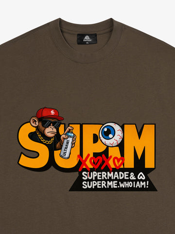 SUPM Trendy Hip-Hop Monkey Graffiti Font T-Shirt 