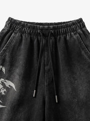 Washed Graphic Distressed Pullover Hoodie & Wide-Leg Sweatpants Set
