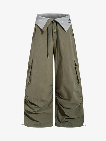Faux Two-Piece Wide-Leg Paratrooper Pants