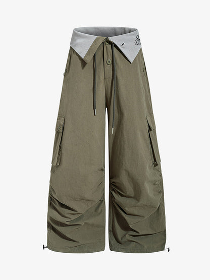 Faux Two-Piece Wide-Leg Paratrooper Pants