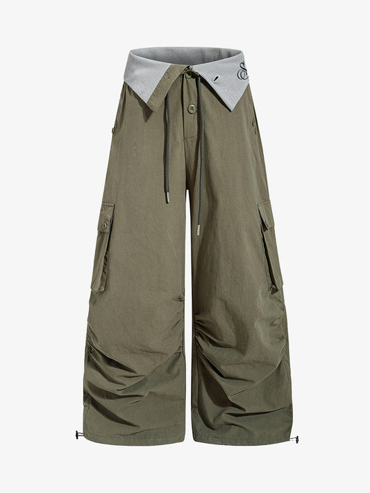 Faux-Zweiteiler-Fallschirmspringerhose mit weitem Bein