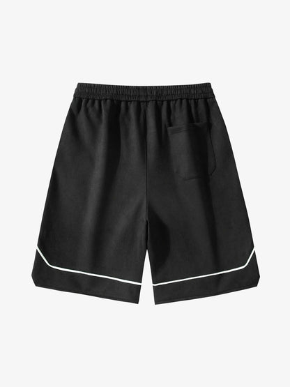 Retro Letter-Stamped Suede Drawstring Shorts 