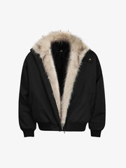 Faux-Fur Collar Zip Bomber Coat