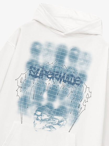 THE SUPERMADE Washed Psychedelic Graffiti Art Print Hoodie with Skull Design 