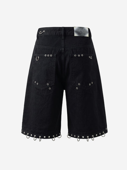 Scorpion Embroidered Eyelet Bermuda Denim Shorts