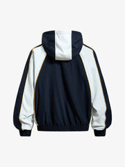 Motorcycle Letter Graphic Color Block Hooded Windbreaker Jacket