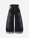 Camo Patchwork Rhinestone Embroidered Straight-Leg Jeans