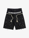 Rhinestone Letter Graphic Drawstring Denim Shorts