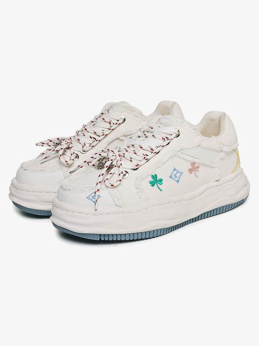 Thesupermade American Retro Patch Raw Edge Embroidered Floral Dissolving Shoes 