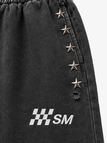 Star Studded Checkerboard Washed Wide-Leg Sweatpants