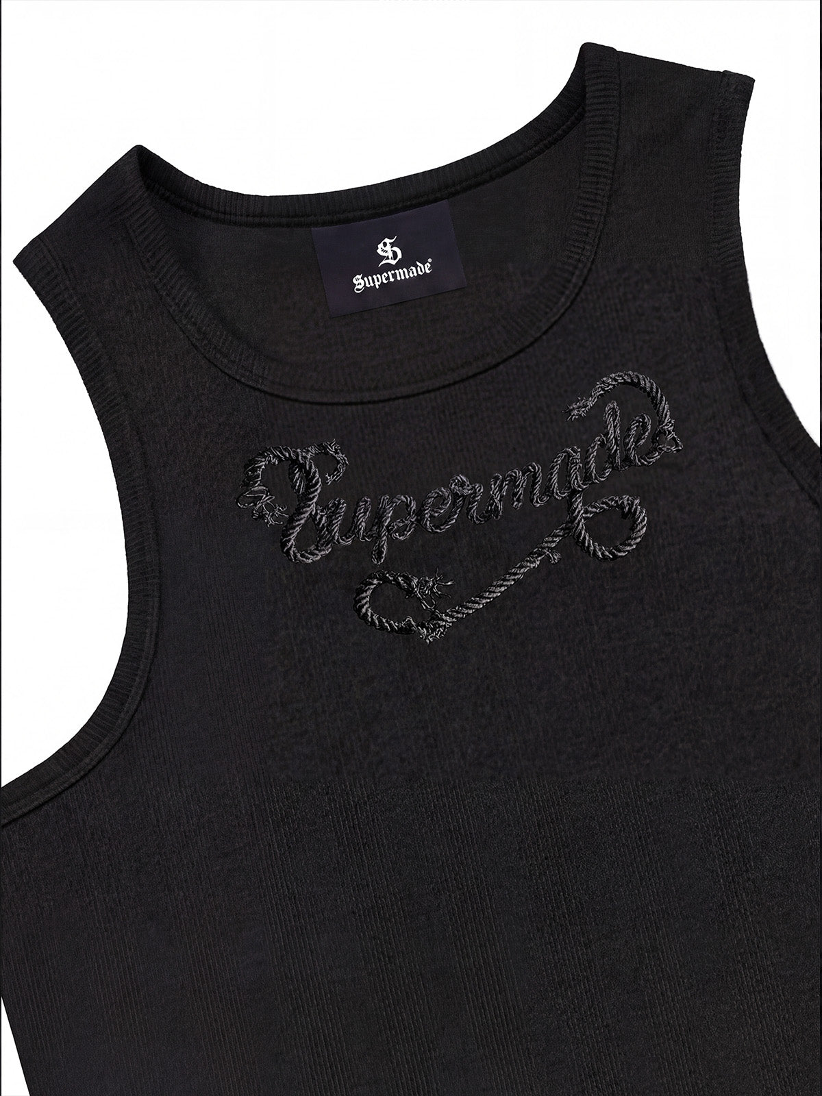 Cotton-blend black, white and gray vest with scorpion embroidered logo and deformed logo print 
