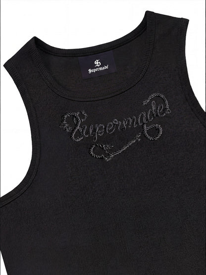 Cotton-blend black, white and gray vest with scorpion embroidered logo and deformed logo print 