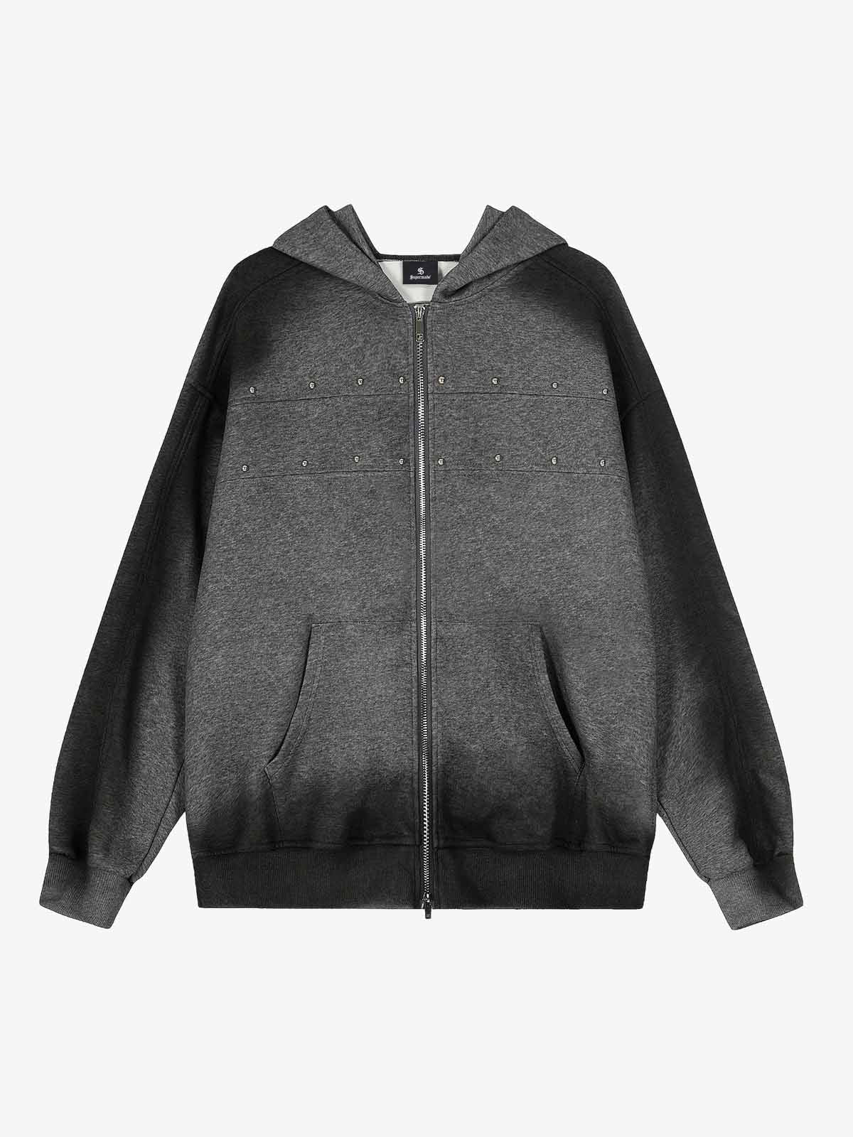 Distressed Studded Gradient Zip Up Hoodie 