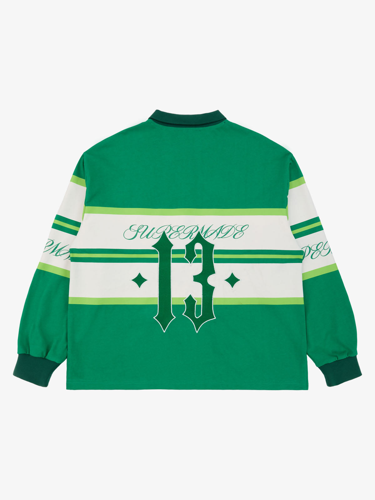 Supermade Color-Blocked Polo Collar Embroidered Print Long-Sleeved Jersey 