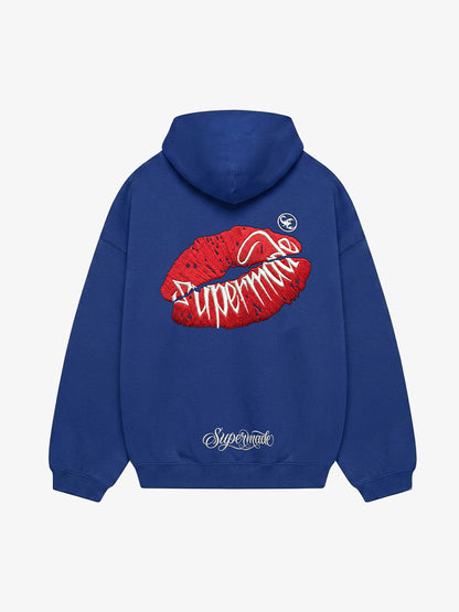 Oversized Hoodie with Lip Print Embroidery