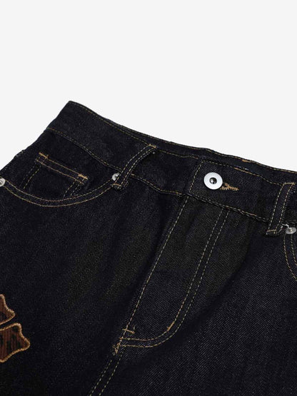 Stylish Cross-Embroidered Wide-Leg Jeans for Women - Perfect for Casual and Fashionable Looks 