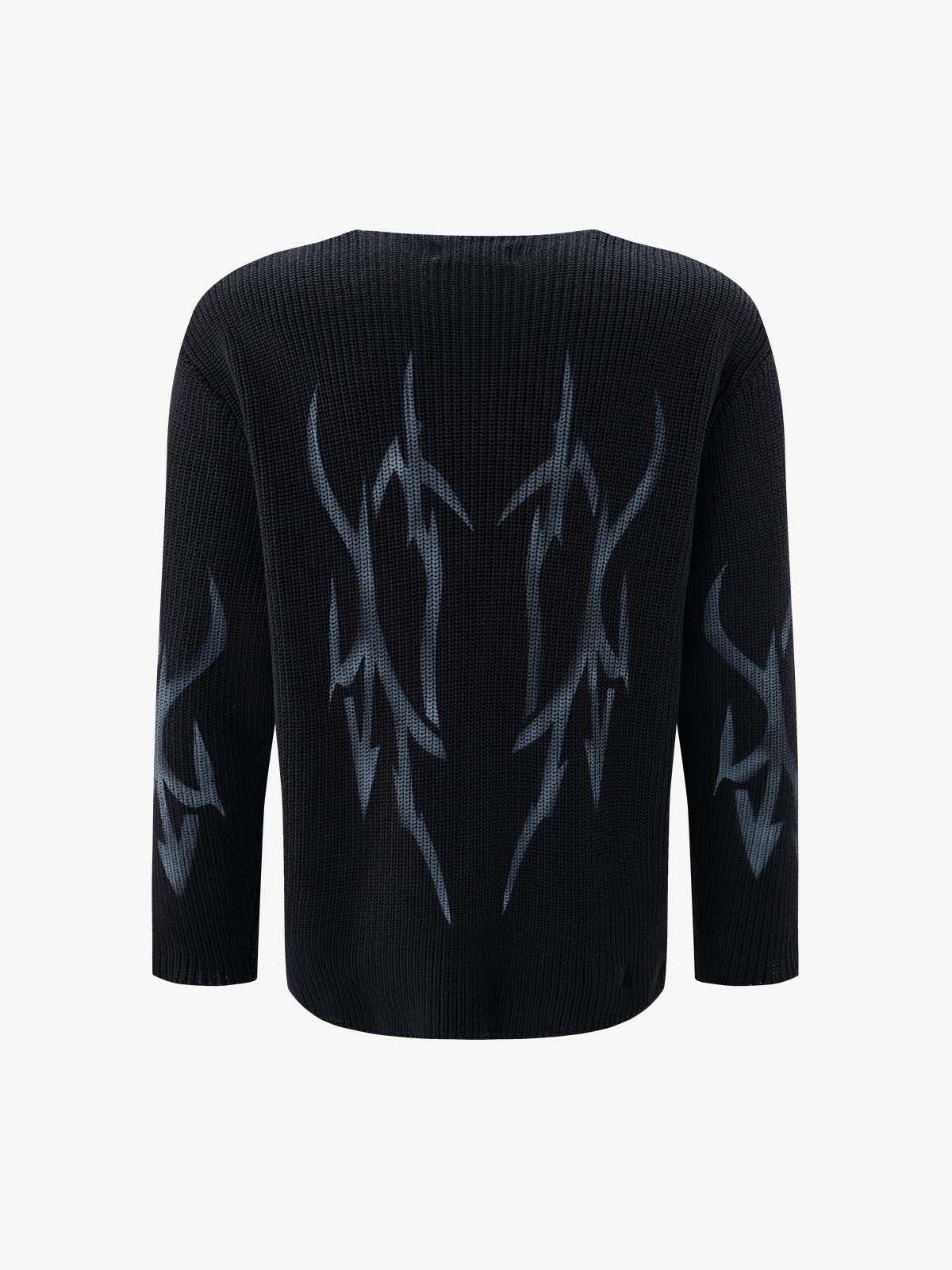 Ink-Splatter Graffiti Crewneck Knit Sweater; Black / M, Black / L, Black / XL