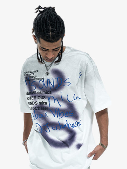 300G Cotton Spray-Marmot Distressed T-Shirt with Holes Urban Streetwear Graphic Tee 