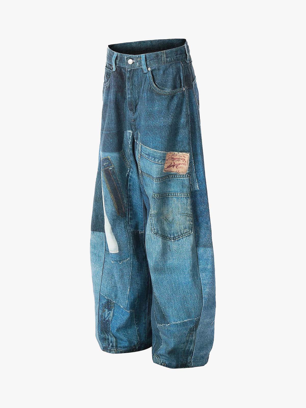 Irregular Graphic Washed Curved-Leg Jeans