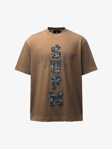 Camo Letter Patchwork Casual T-Shirt 